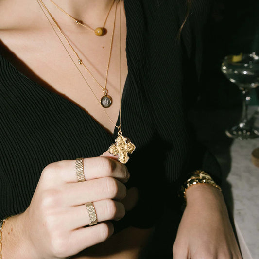 Large 4-Way Cross Silk Slider Necklace - Gold