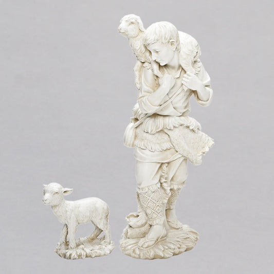 Ivory Resin Shepard & Lamb - 27"