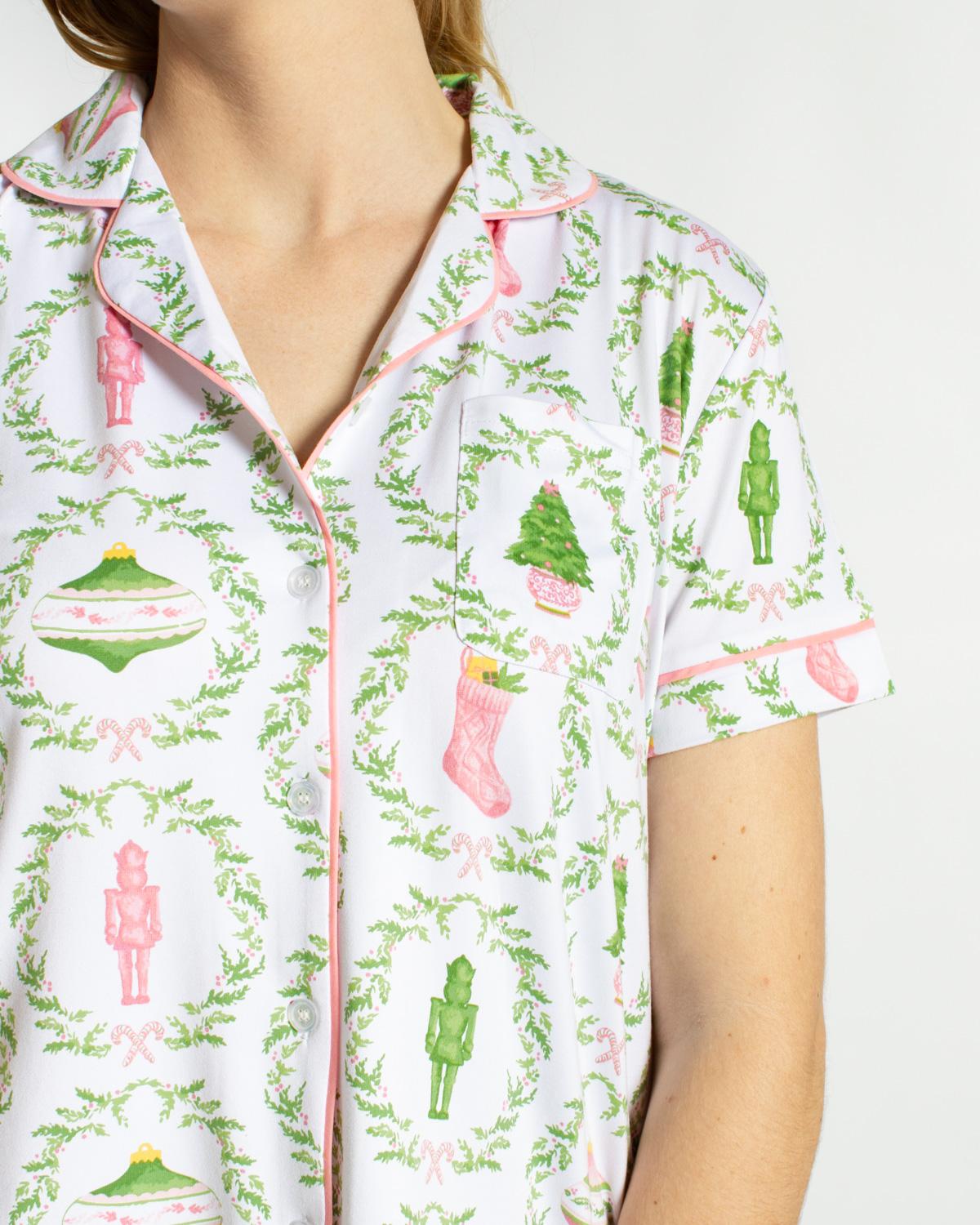 Nutcracker Trellis Short Sleeve Button Up Sleep Shirt