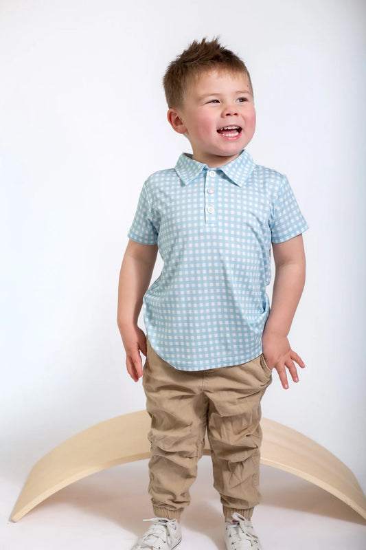 Polo Shirt - Gingham in Cottage Blue