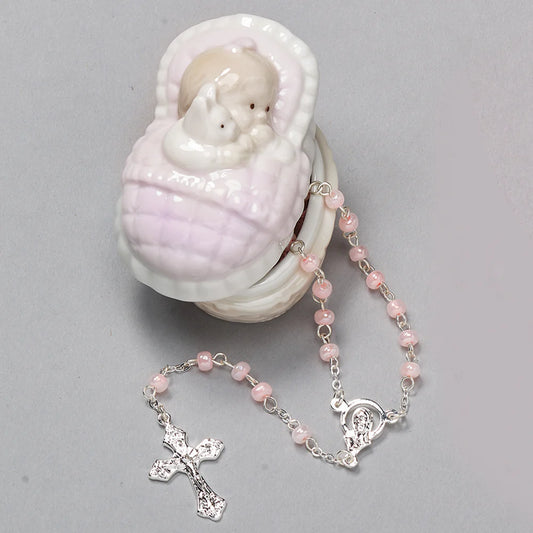 Baby Keepsake Box with Rosary - Pink