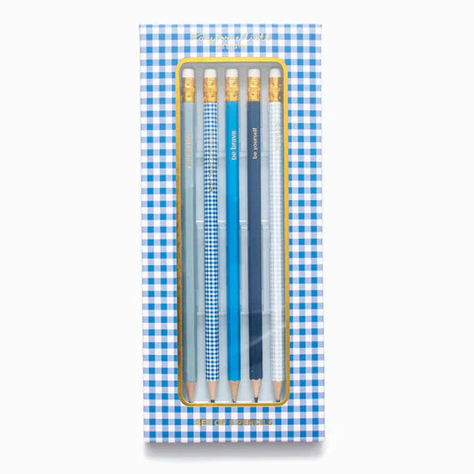 Blue Gingham Pencil Set