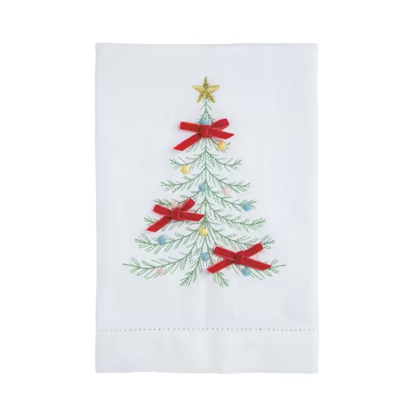 Christmas Tree Velvet Bow Embroidered Towel