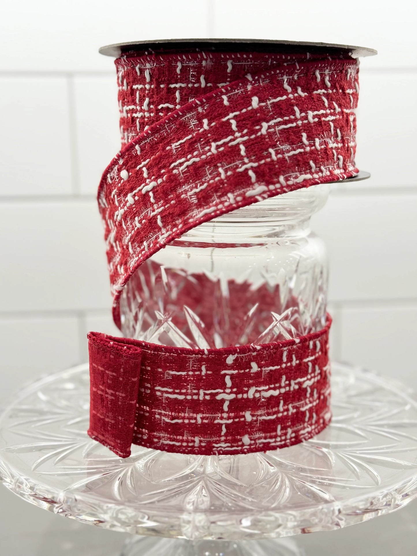 Boucle Red and White 2.5" x 10 Yard Ribbon
