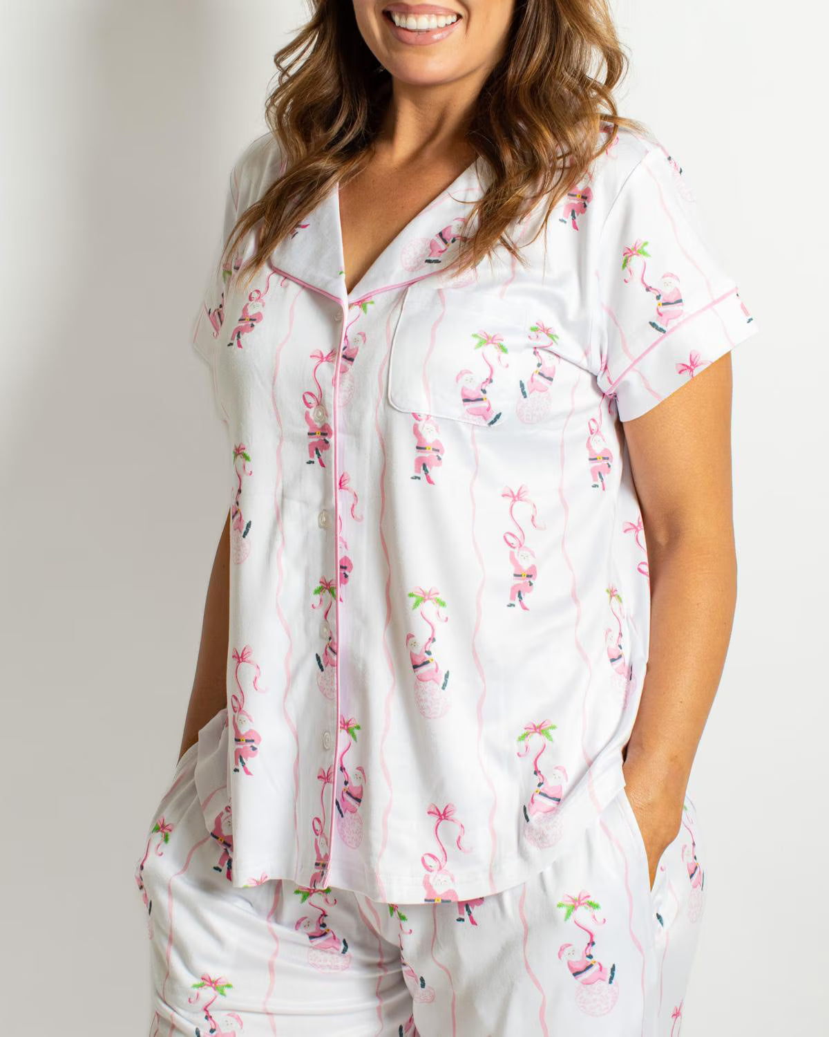 Wrapped In Ribbons Short Sleeve Button Up Sleep Shirt