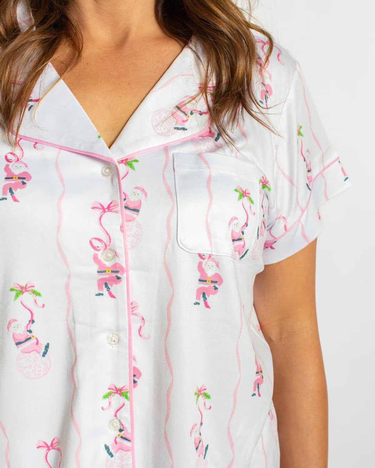 Wrapped In Ribbons Short Sleeve Button Up Sleep Shirt