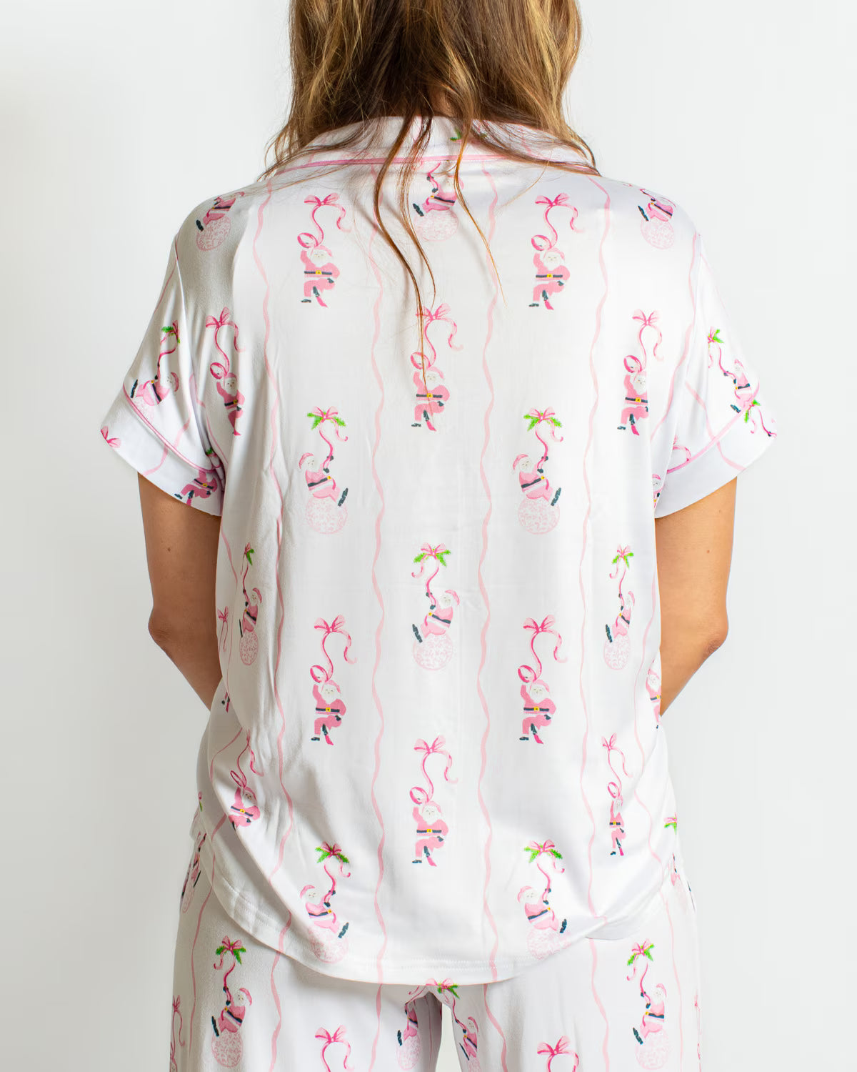 Wrapped In Ribbons Short Sleeve Button Up Sleep Shirt
