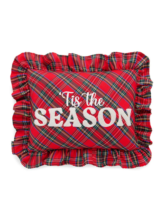 "Tis The Season" Plaid Pillow, Red
