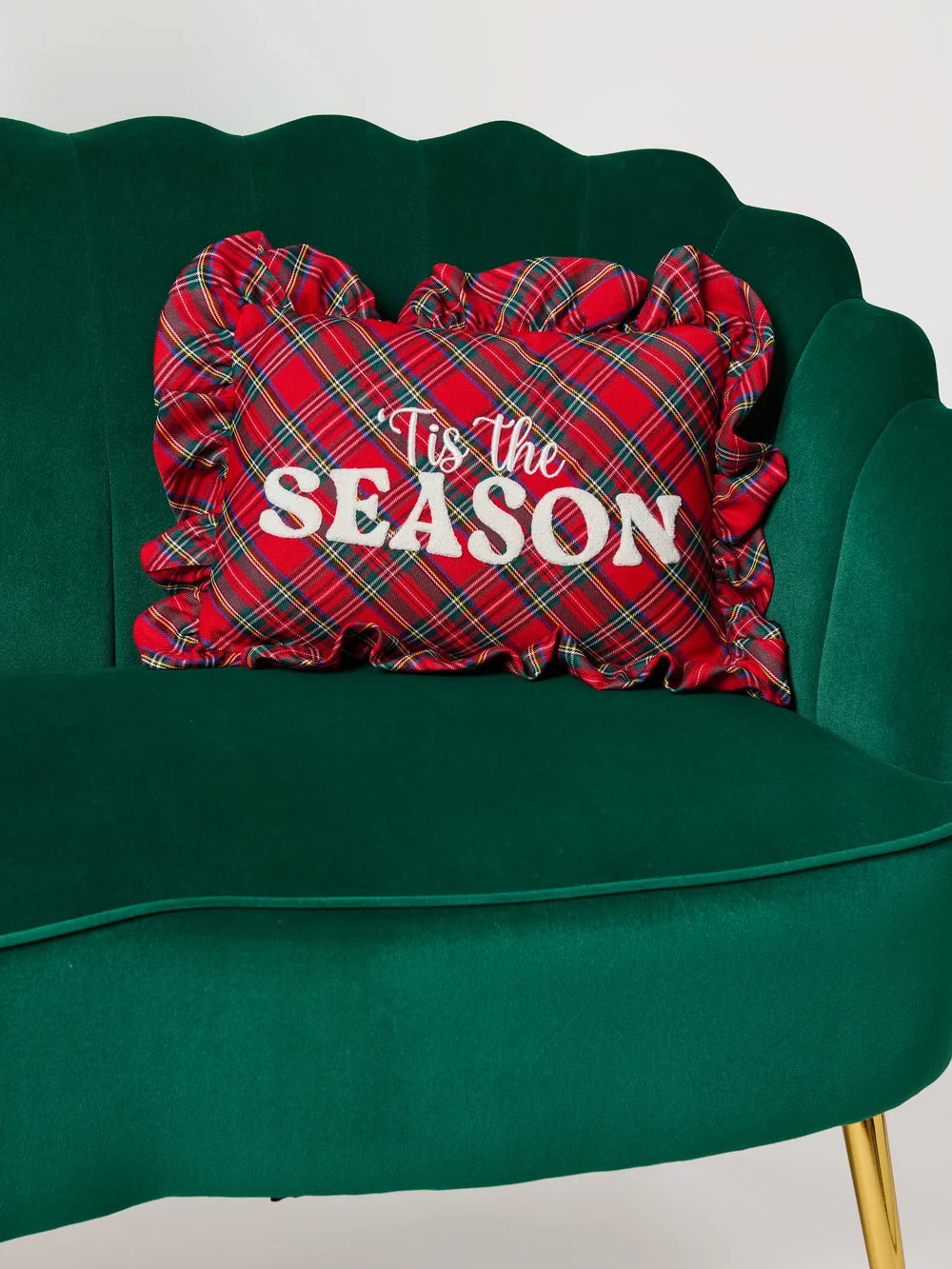 "Tis The Season" Plaid Pillow, Red