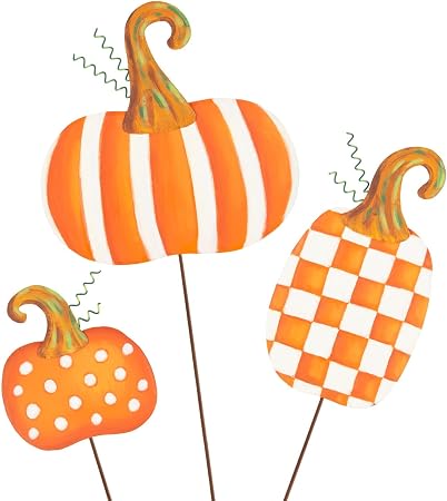 Patterned Pumpkins Metal Stakes - Set of 3