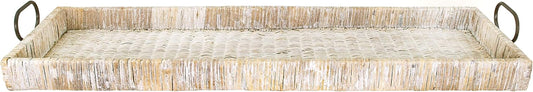 Oversize Decorative Rattan Tray with Metal Handles