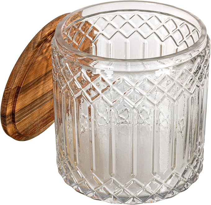 Cut Glass Jar with Wood Lid