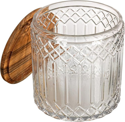 Cut Glass Jar with Wood Lid