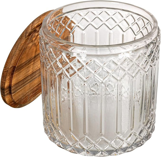 Cut Glass Jar with Wood Lid