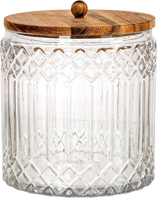 Cut Glass Jar with Wood Lid