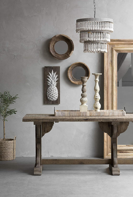 Oversize Decorative Rattan Tray with Metal Handles