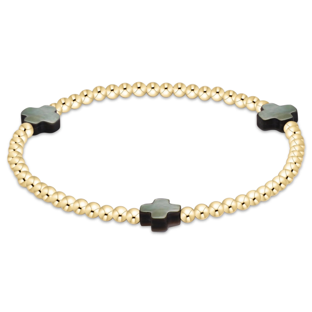 Extends - Signature Cross 3mm Gold Bracelet - Mother of Pearl - Black Tahitian