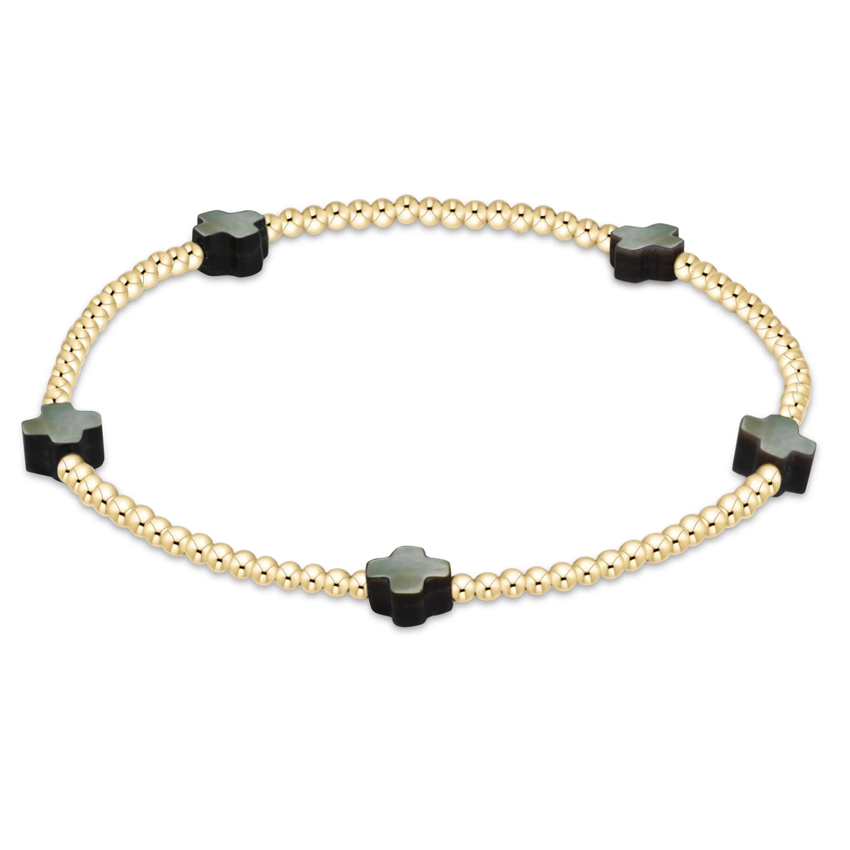 Signature Cross 2mm Gold Bracelet - Mother of Pearl - Black Tahitian