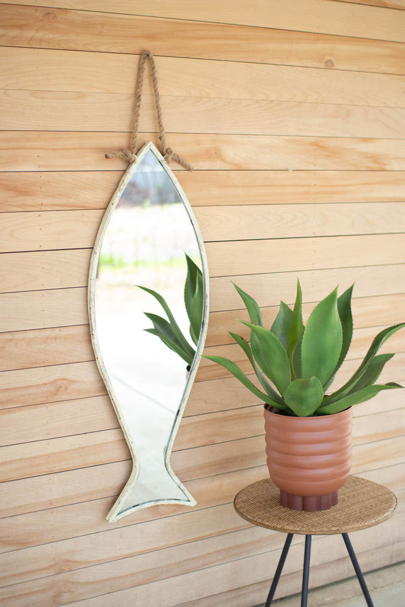 Vertical Fish Mirror with Rope Hanger