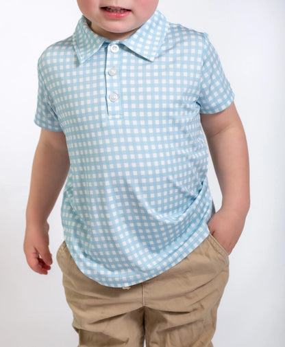 Polo Shirt - Gingham in Cottage Blue