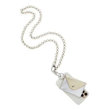 Keychain Wallet Mixed Metal - Gold & Silver Leather Envelope Card Case