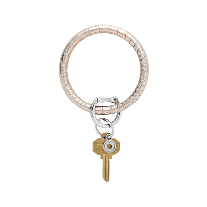 Leather Big O Key Ring - Champagne Croc-Embossed