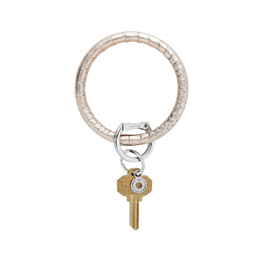 Leather Big O Key Ring - Champagne Croc-Embossed