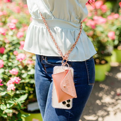 Keychain Wallet - Rose Gold Leather Envelope Card Case