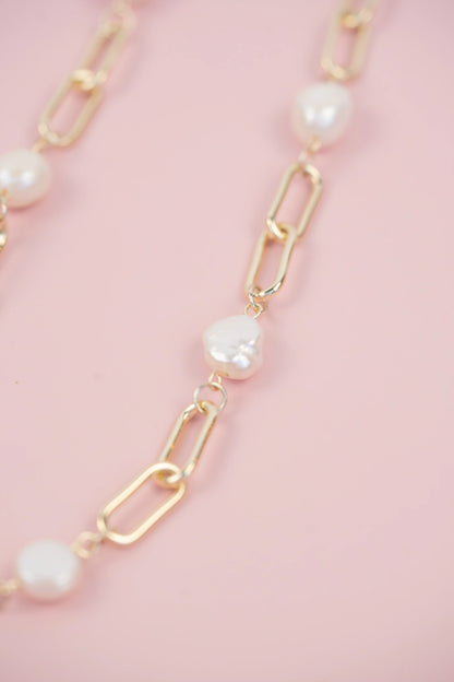 Paper Clip Pearl Necklace
