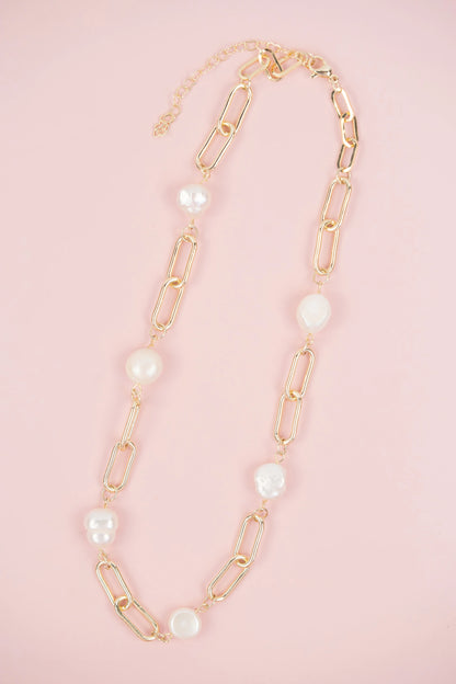 Paper Clip Pearl Necklace