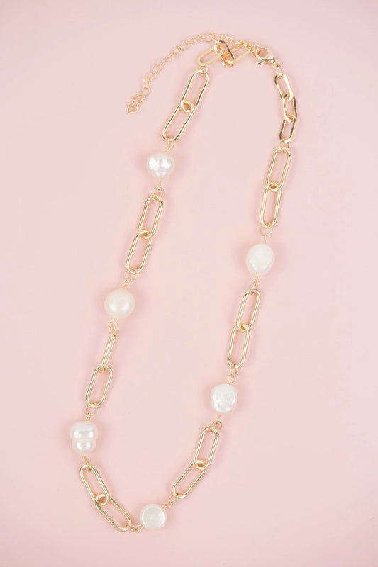 Paper Clip Pearl Necklace