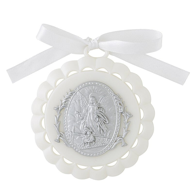 My Guardian Angel Cradle Medal - White