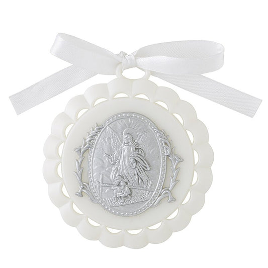 My Guardian Angel Cradle Medal - White