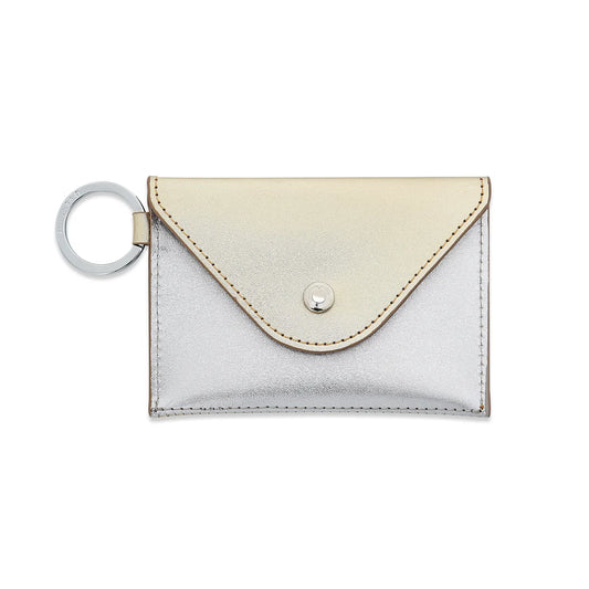 Keychain Wallet Mixed Metal - Gold & Silver Leather Envelope Card Case
