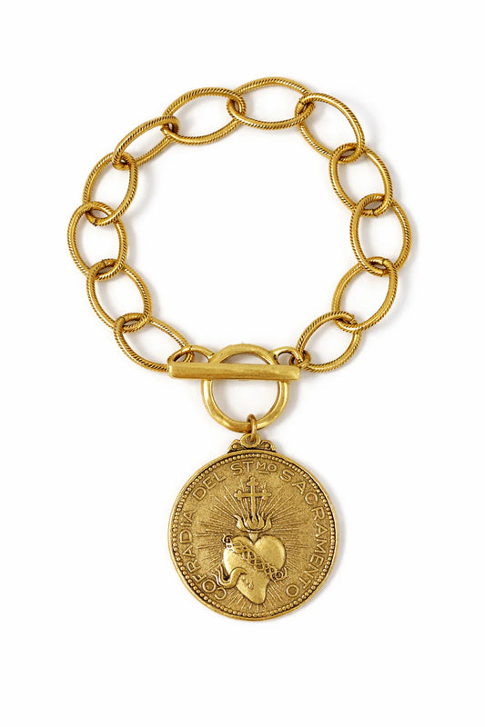 Chunky Chain Bracelet - Sacred Heart Coin