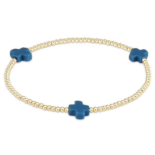 Signature Cross 2mm Gold Bracelet - Cobalt