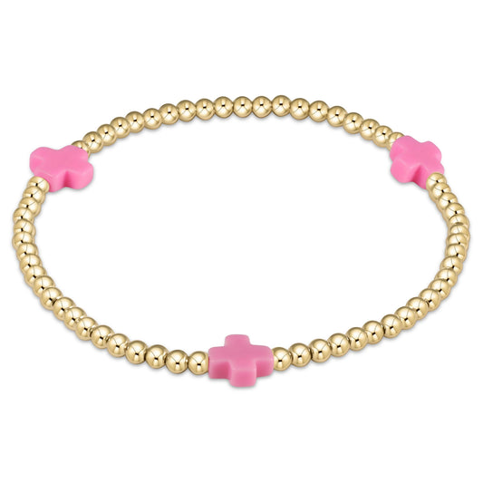 Extends Signature Cross 3mm Gold Bracelet - Bright Pink