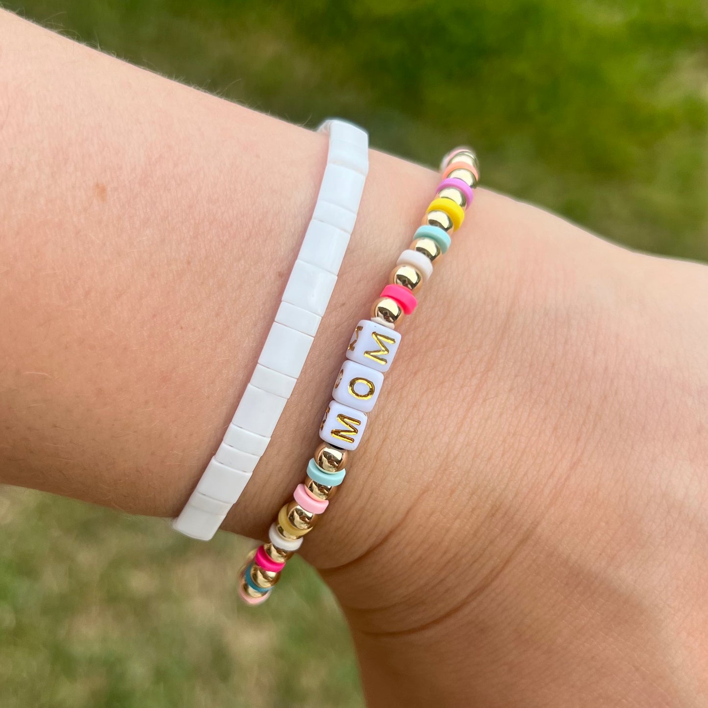 Rainbow 14k Gold Initial Bracelet - MOM
