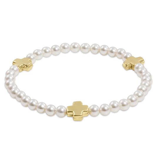 Extends Signature Cross 4mm Pearl Bracelet - Gold