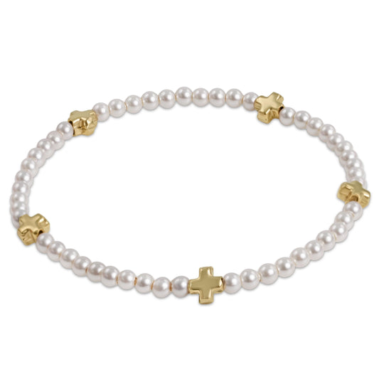 egirl Signature Cross Small 3mm Pearl Bracelet - Gold