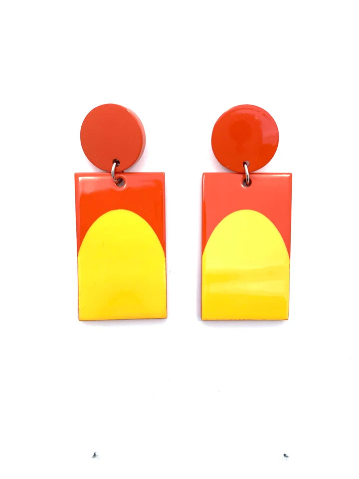 Arch Color Block Earrings - Orange/Yellow