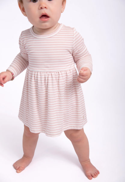 LS Bodysuit Dress-Pink Stripes