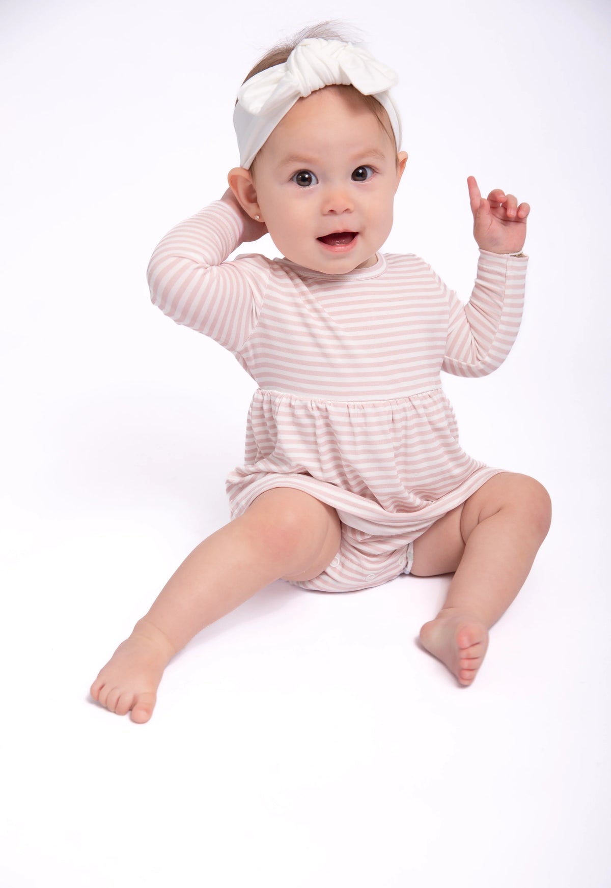 LS Bodysuit Dress-Pink Stripes