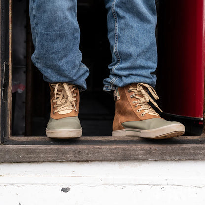 Men's Leather Lace Ankle Deck Boots - Tan and Green
