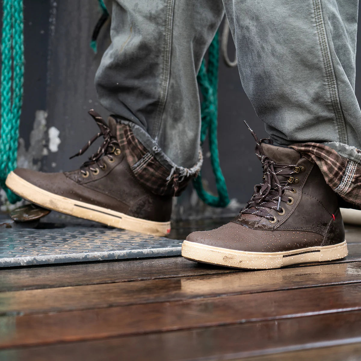 Men's Leather Lace Ankle Deck Boots - Brown