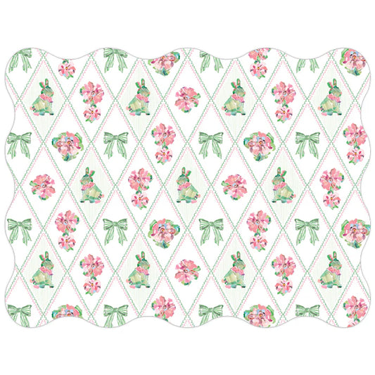 Light Green Bows Zinnia and Bunny Posh Die-Cut Placemat