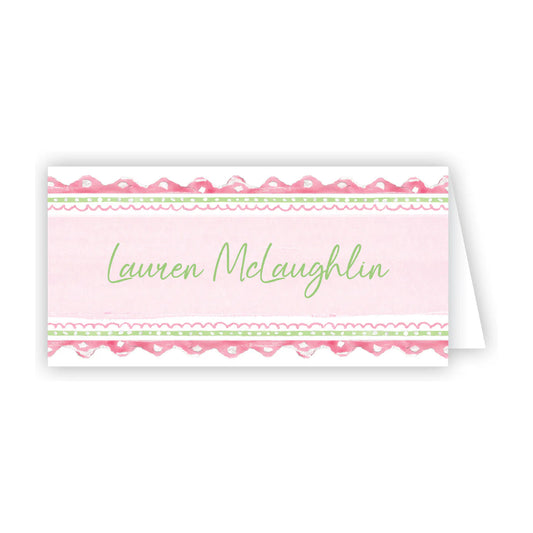Lauren Dunn Pink Boarder Scalloped Boarder Stripe Placecard