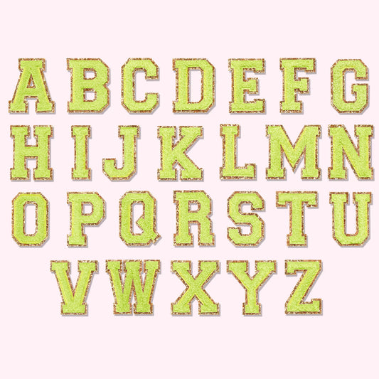Glitter Varsity Letter Patch - Lime
