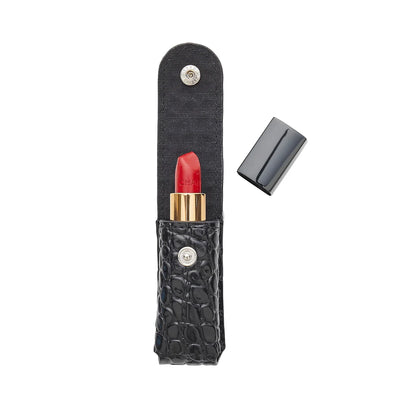 The Smooch Lipstick Holder - Back in Black Croc-Embossed