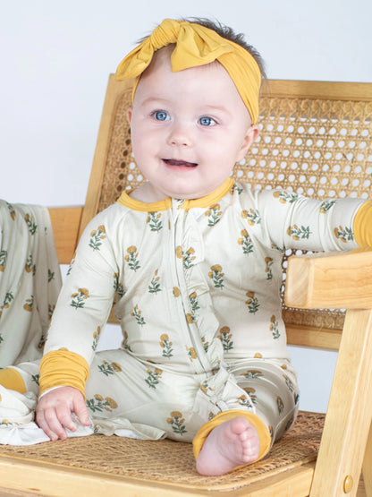 Convertible Zip Pajamas - Marigold Block Print